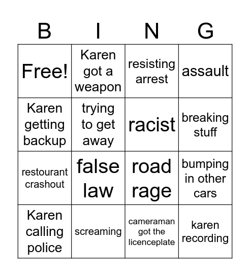 Karen Bingo Card