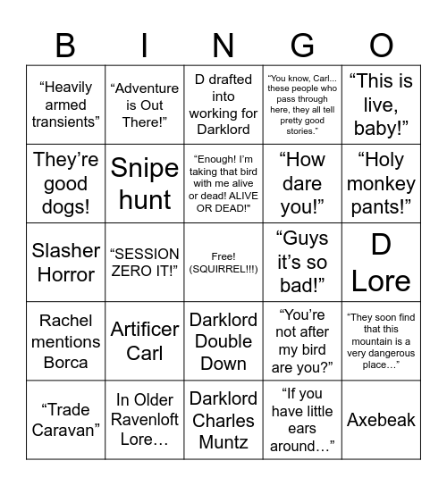WWoDL: Up Bingo Card