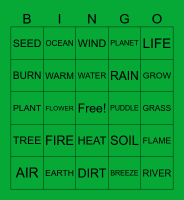 THE ELEMENTS Bingo Card