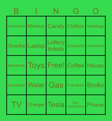 Budgeting Bingo! Bingo Card