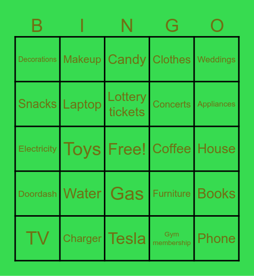 Budgeting Bingo! Bingo Card