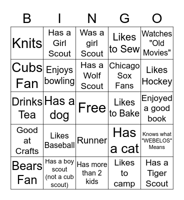 Pack 341 Bingo Card