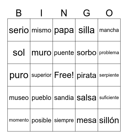 Bingo de las letras Bingo Card