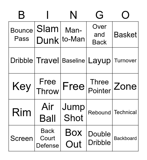 Basketball Bingo Card