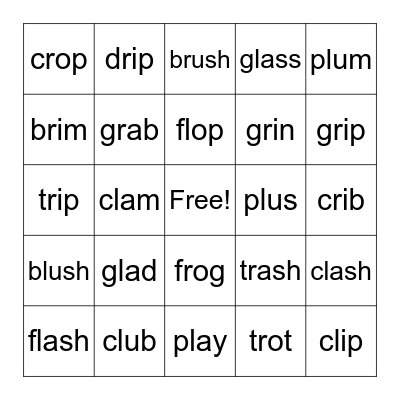 R-Blends & L-Blends Bingo Card