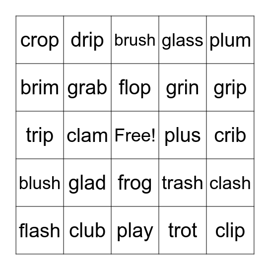 R-Blends & L-Blends Bingo Card