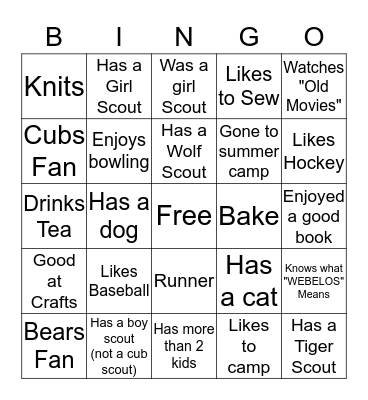 Pack 341 Bingo Card