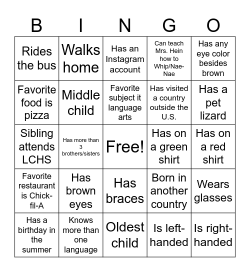 Untitled Bingo Card