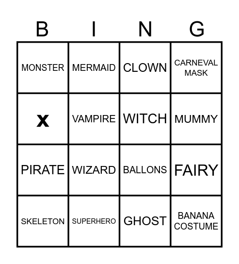 CARNEVAL Bingo Card