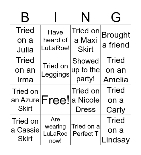 LuLaRoe Bingo Card