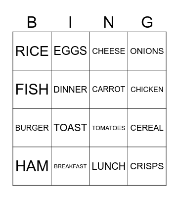 FOOD Bingo Card