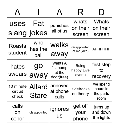 New Allard Bingo Card