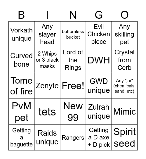 OSRS Bingo Card