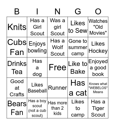 Pack 341 Bingo Card