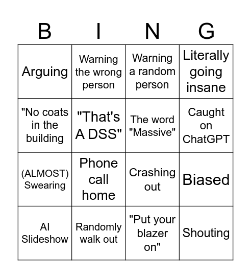 Things Teachers do/say Bingo Card