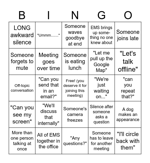 OSF/EMS Meeting Bingo Card