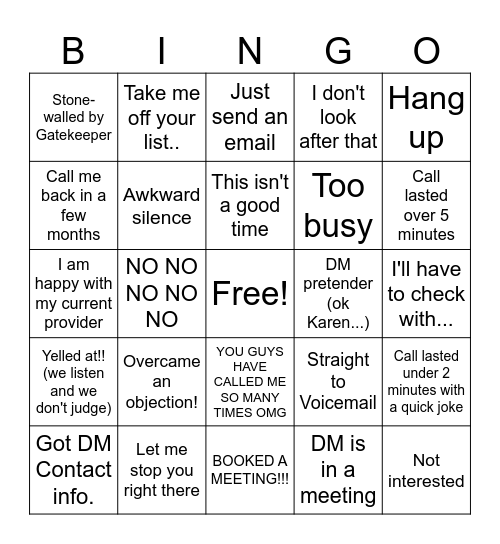 Focus BDE Team - Cold Calling Bingo Card