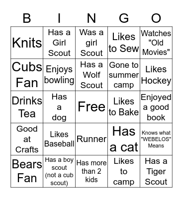 Pack 341 Bingo Card