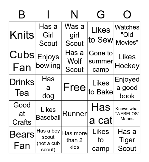 Pack 341 Bingo Card