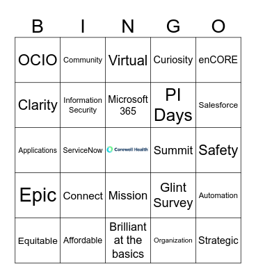 Corewell Health Digital Services Bingo Card