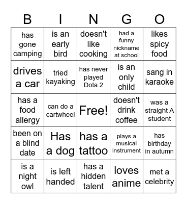 Untitled Bingo Card