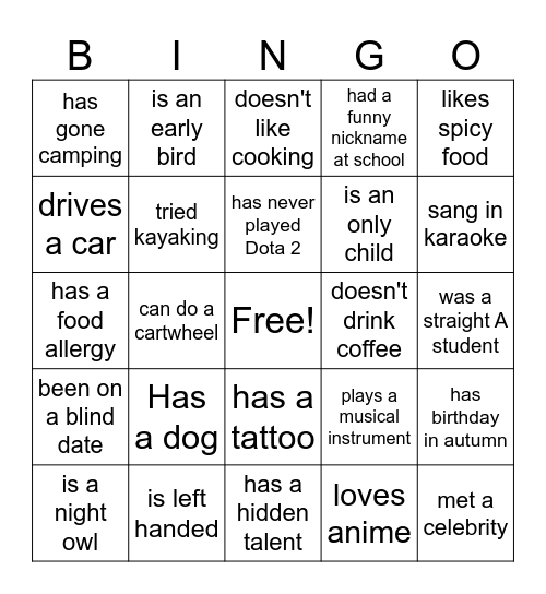 Untitled Bingo Card