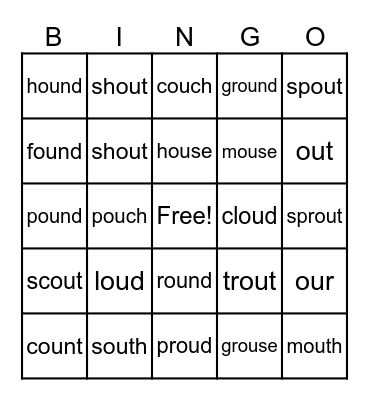 "ou" Vowel Team Bingo Card