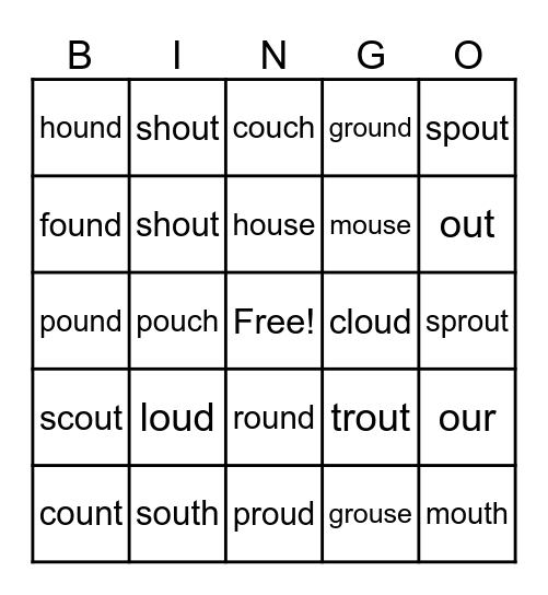 "ou" Vowel Team Bingo Card
