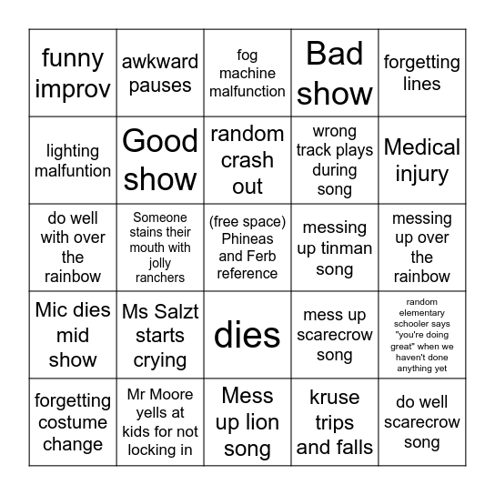 show week bingo of doom ruby cast Bingo Card