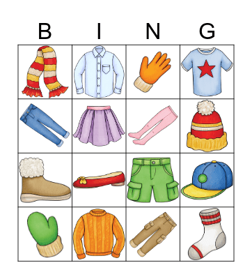 Clothes Bingo Card