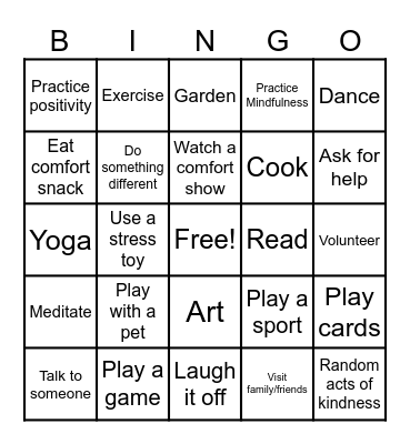 Coping Skills Bingo Card