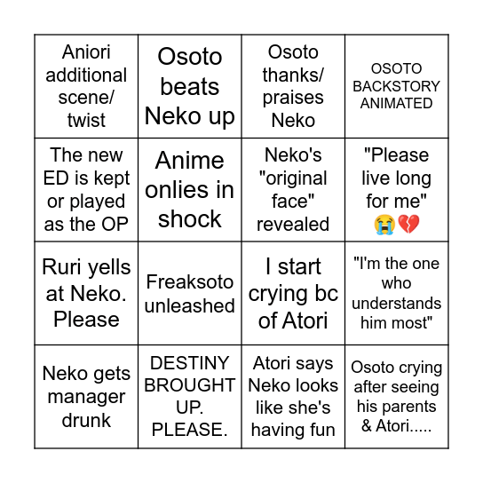TasoHote Ep 7 Predictions Bingo Card