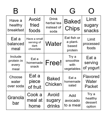 Healthy Eating Bingo for Mental Health Bingo Card