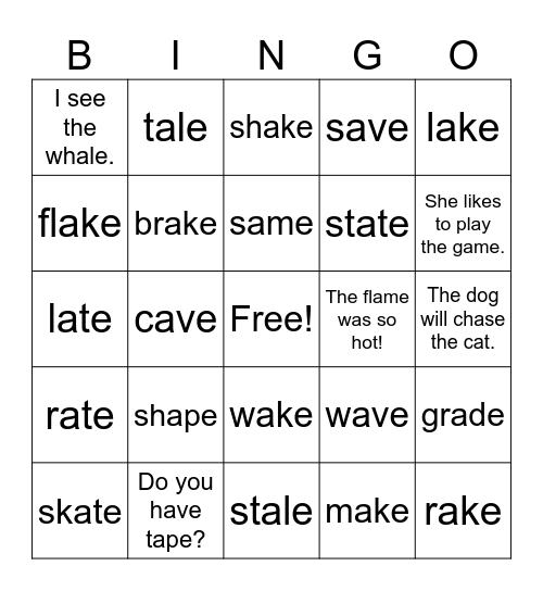 a_e Bingo Card