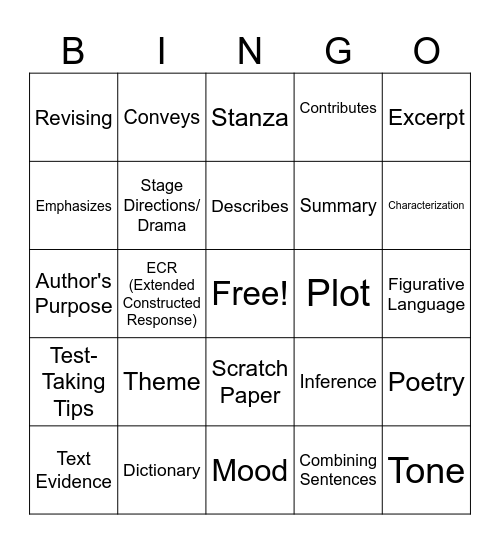 Test-taking Bingo Card