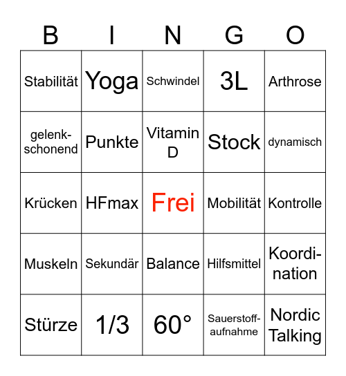 Spazierengehen und Nordic Walking Bingo Card