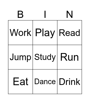 Common Verbs Bingo Card