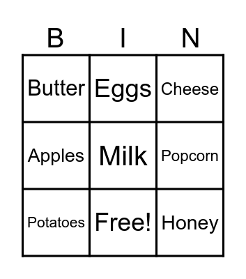 Food Bingo Card