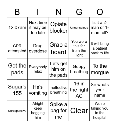Narcan Bingo Card