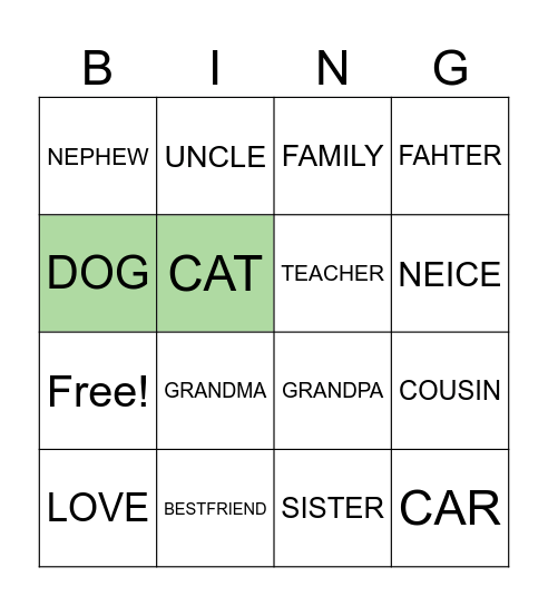 example Bingo Card