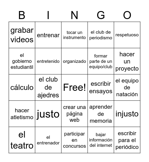 Unidad 1.1 -1.2 Bingo Card