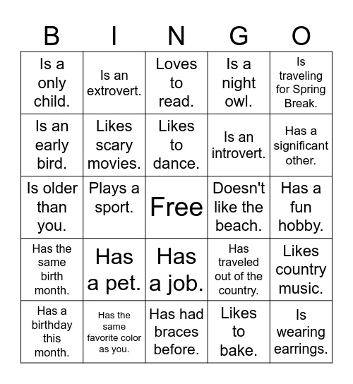 Bingo Buddies Bingo Card