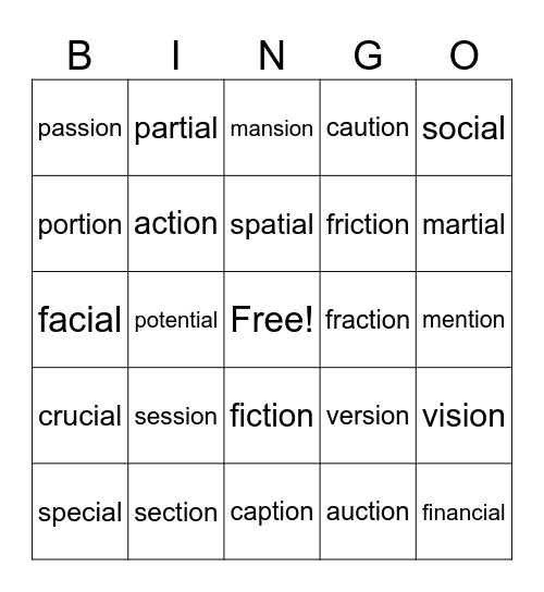 Latin Endings Review Bingo Card