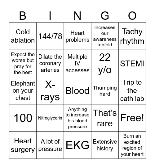 STEMI Bingo Card