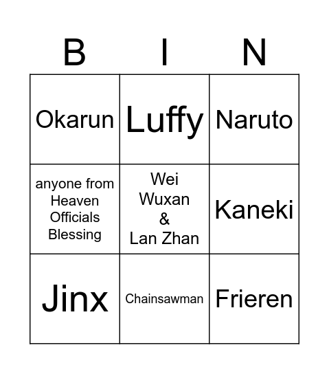 MangaComiCon2025Cosplay-Bingo Card