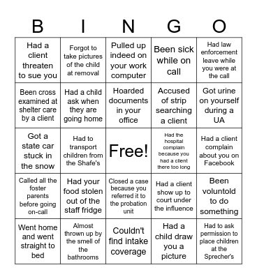 Social Worker Bingo Card