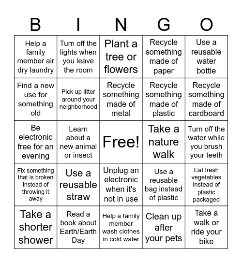 EARTH DAY Bingo Card