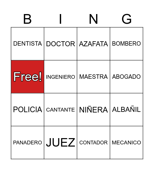 PROFESIONES Bingo Card