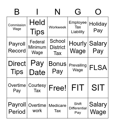 Payroll Terms Bingo Card