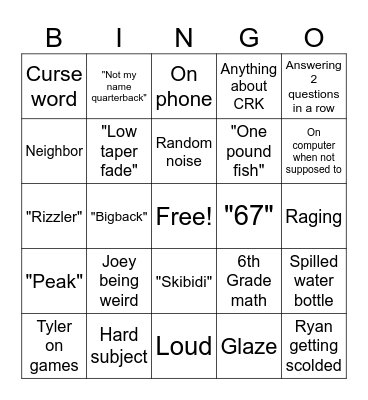 SCHOOL BINGO Card
